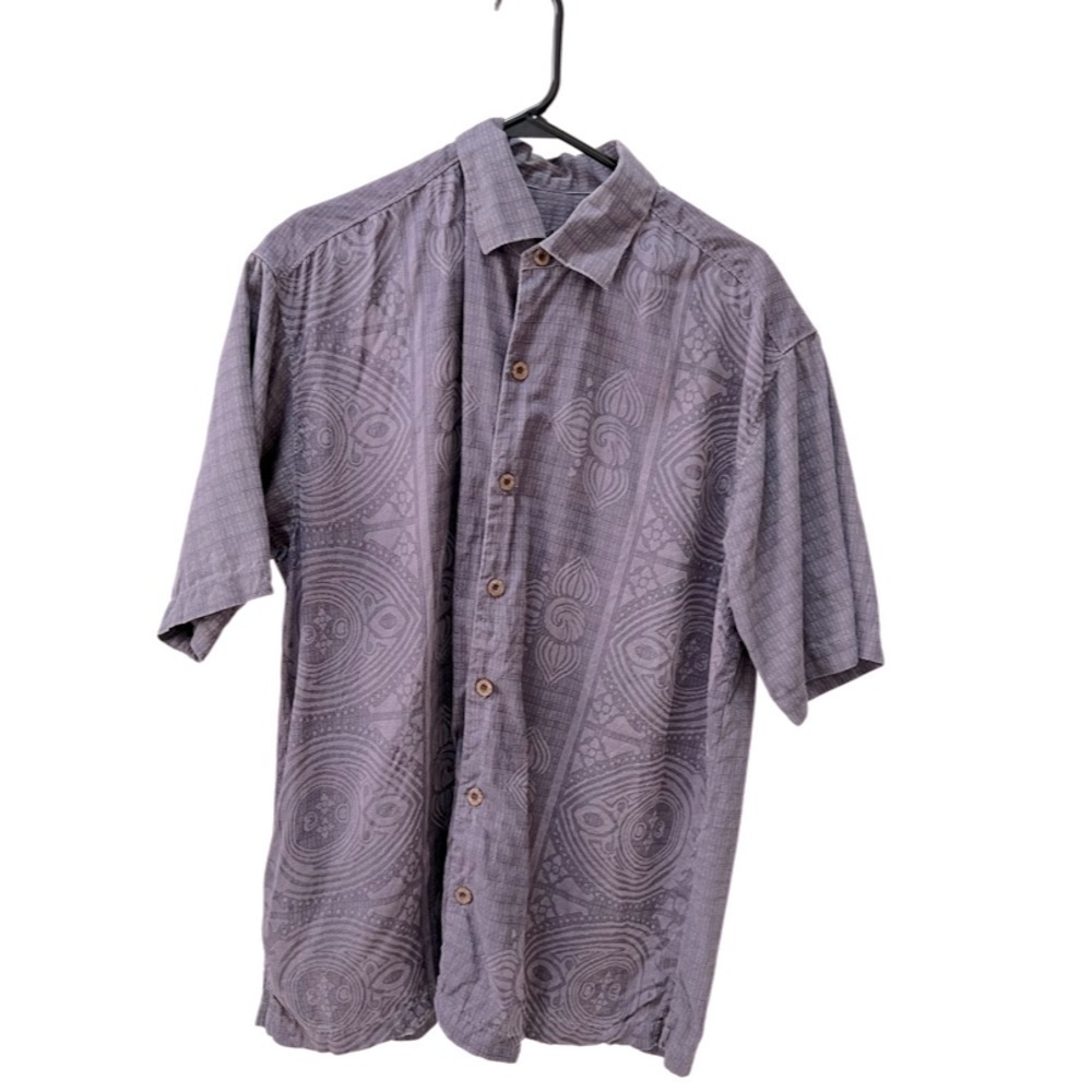Tommy Bahama silk purple patterned button down shirt size M